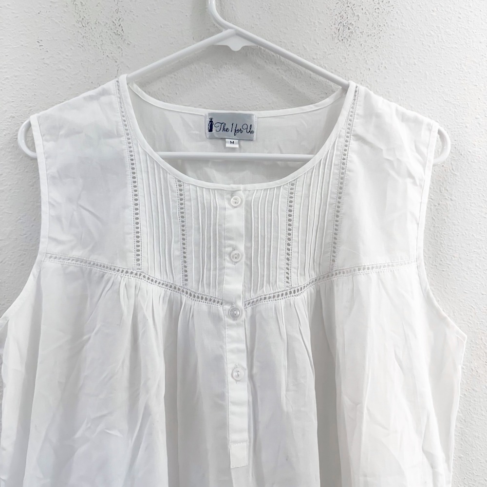 Vintage Cottagecore Victorian 100% Cotton White Lace Nightgown Renaissance M - Picture 3 of 7